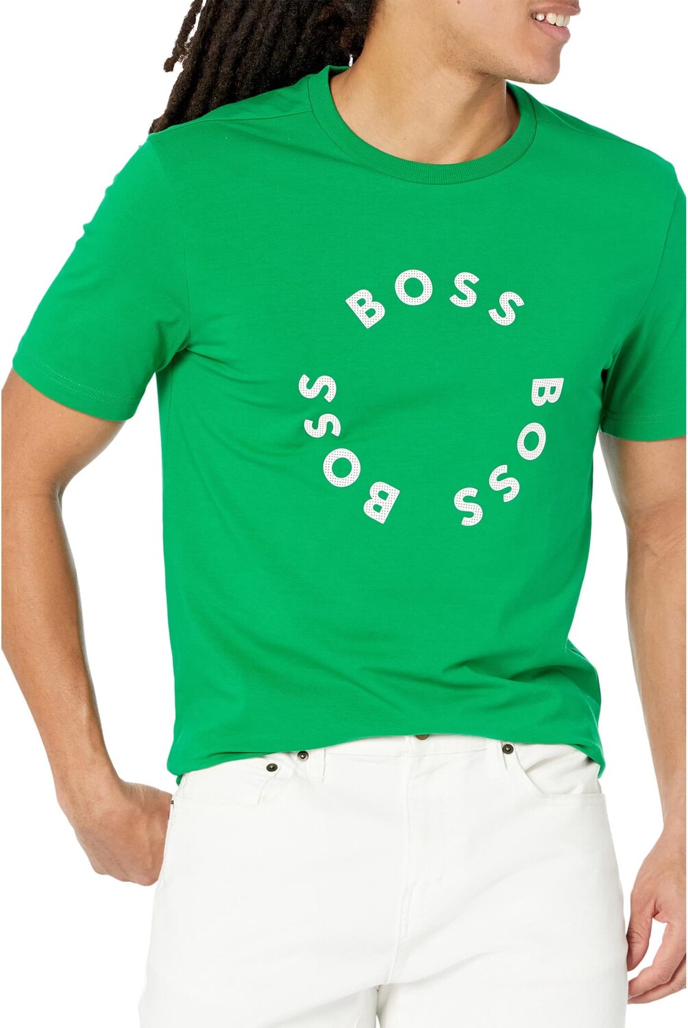 

Хлопковая футболка с контрастным круглым логотипом BOSS, цвет Jolly Green