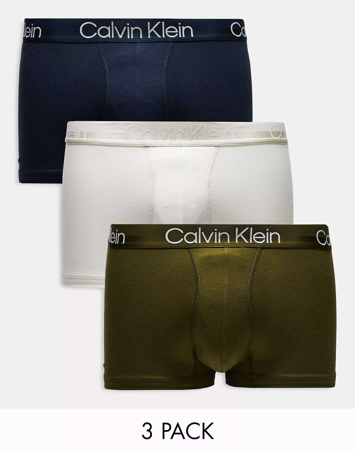 

Три пары плавок Calvin Klein темно-синего, серого и хаки