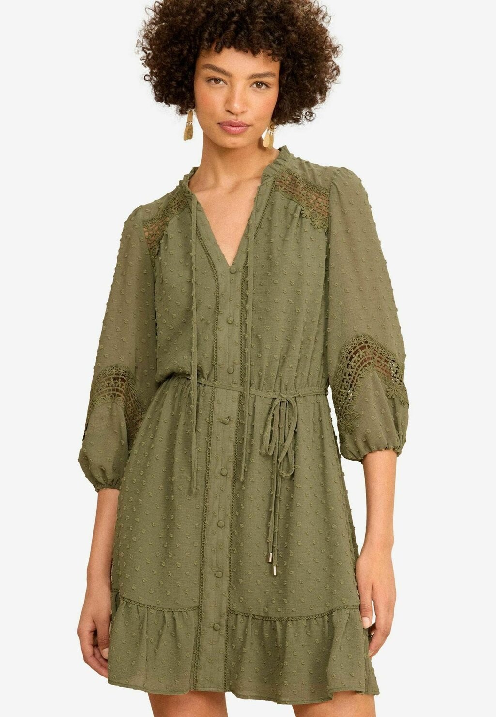 

Платье-рубашка DOBBY DETAIL 3/4 SLEEVE MINI-REGULAR FIT Love & Roses, зеленый