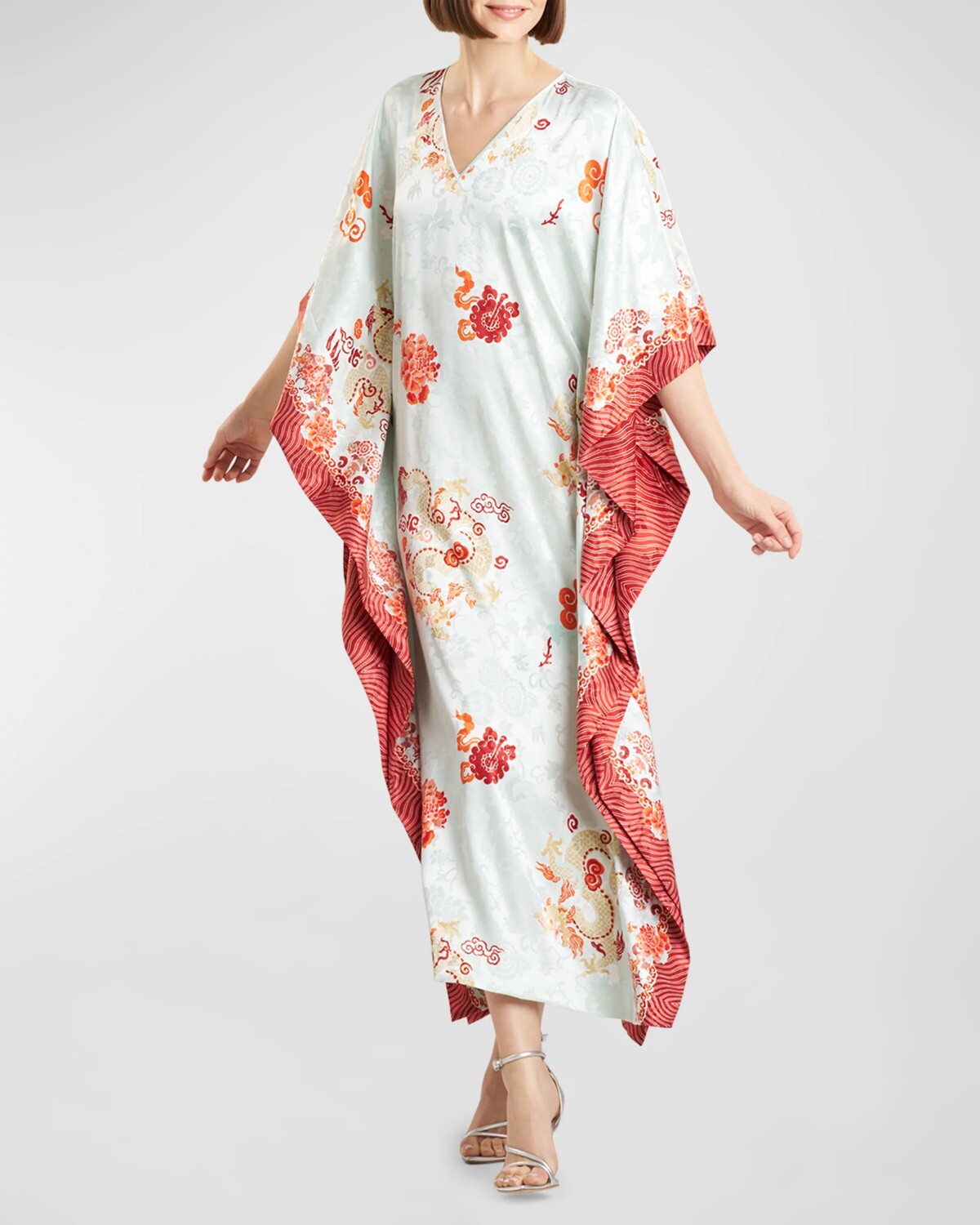 

Жаккардовый атласный кафтан Imperial Dragon Natori, цвет Light Aqua