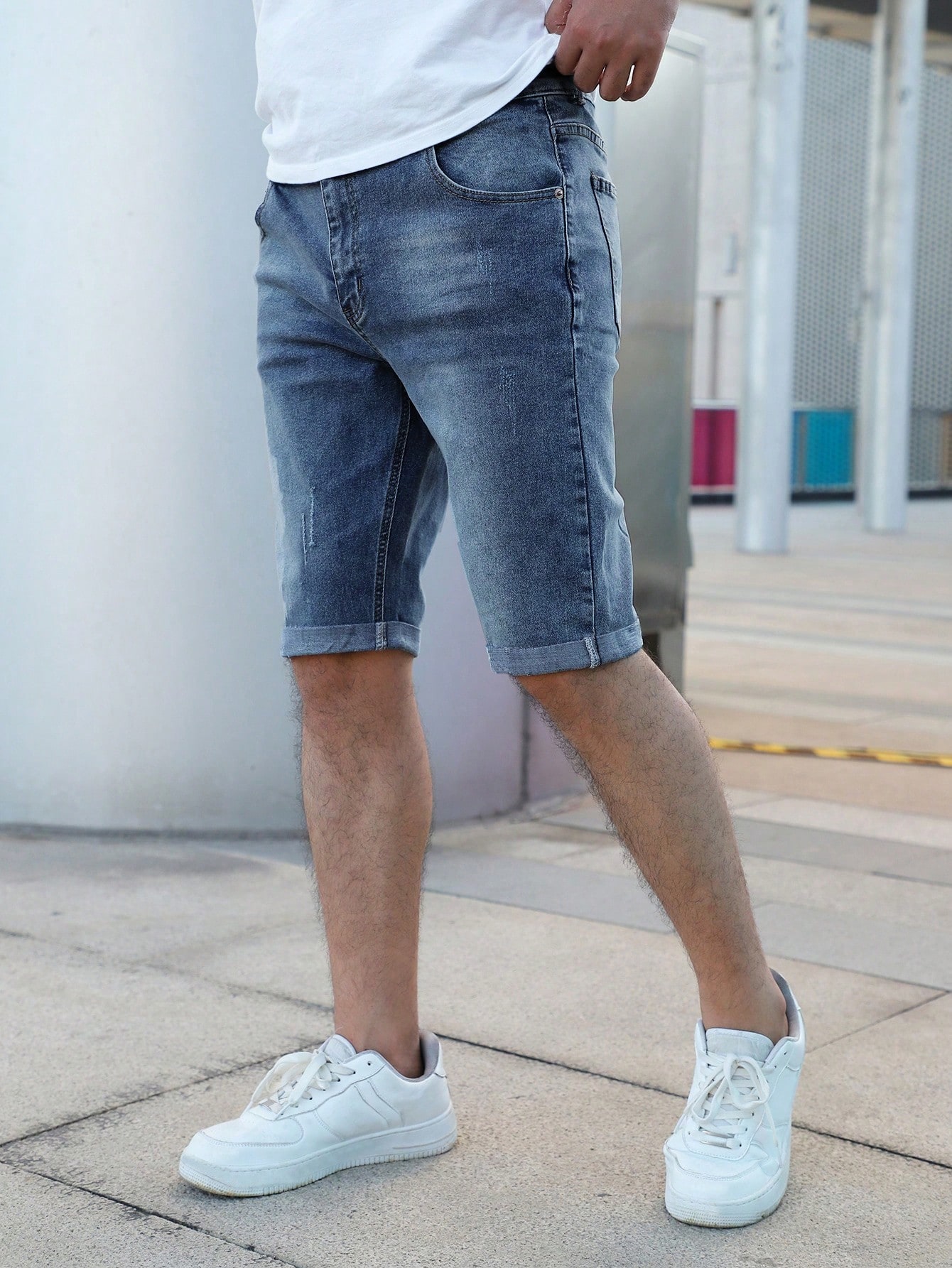 Мужские джинсовые шорты с диагональными карманами, темная стирка шорты хлопковые с пандой 5xl