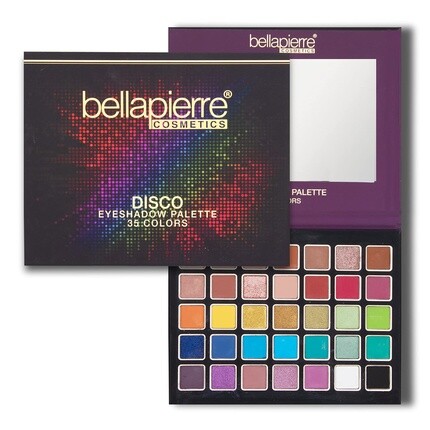 

Палитра теней для макияжа Bellapierre Disco, 35 красочных оттенков, матовое атласное мерцание, блестящая отделка, нетоксичный, без парабенов, веганский, без жестокости