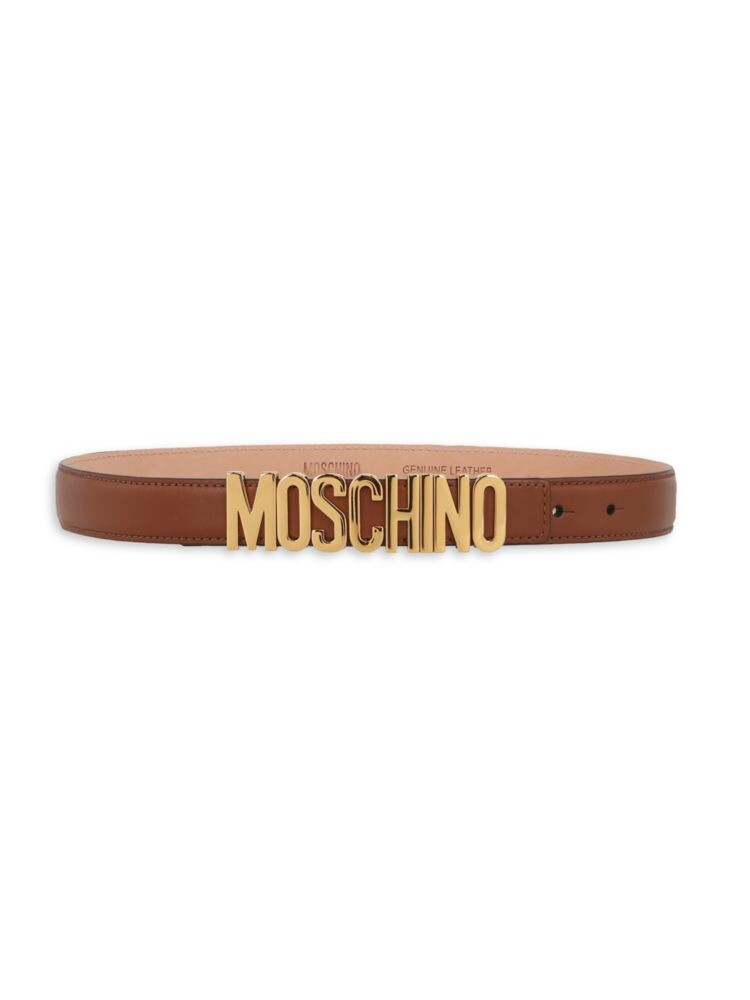 

Кожаный ремень с логотипом Moschino, коричневый