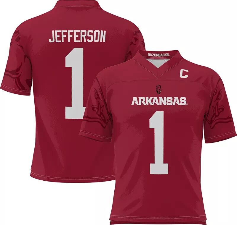 

Мужская полностью сублимированная футбольная майка Prosphere Arkansas Razorbacks #1 Cardinal KJ Jefferson