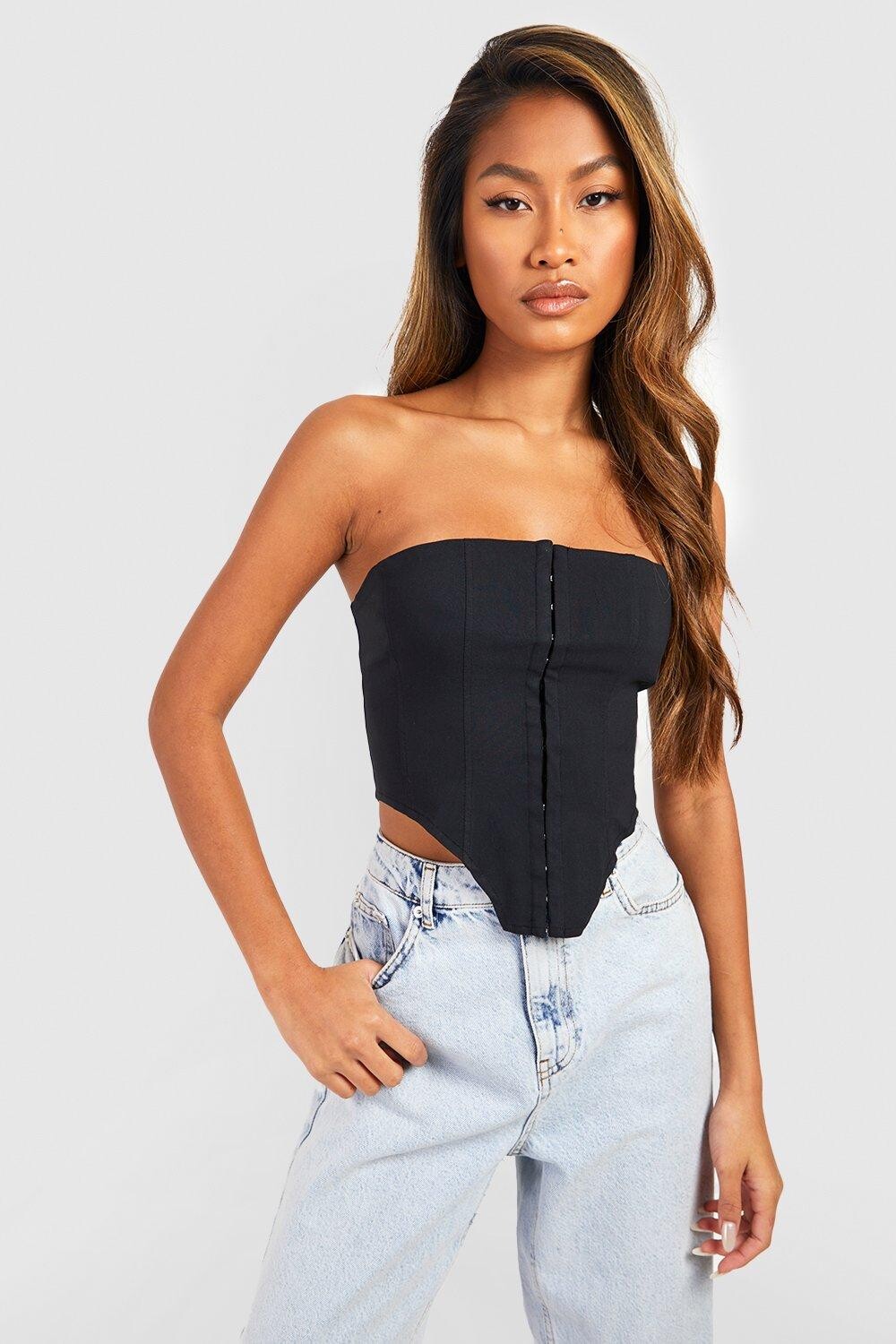 

Бенгалийский корсетный топ с крючком и глазами Boohoo, черный