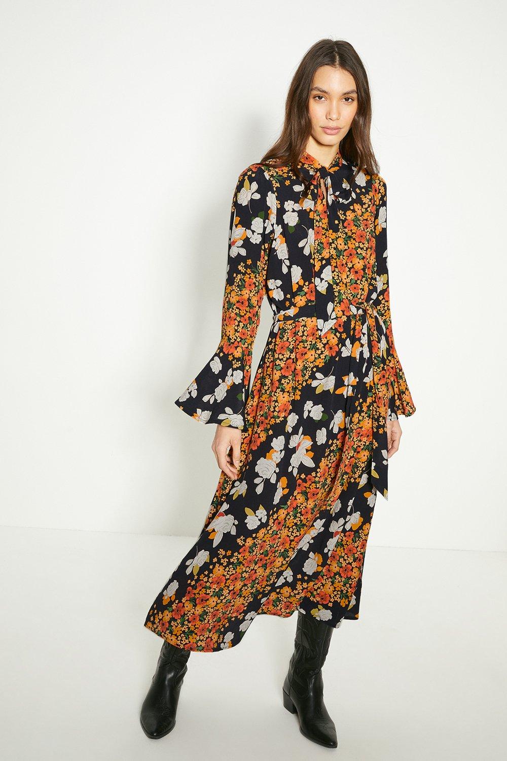 Платье миди с диагональным цветочным принтом Oasis, мультиколор фото