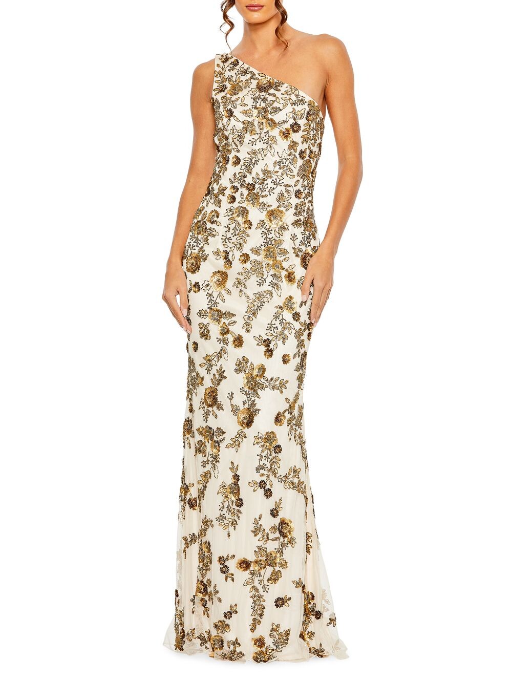 

Асимметричное платье с цветочным принтом и бусинами Mac Duggal, золотой, Желтый