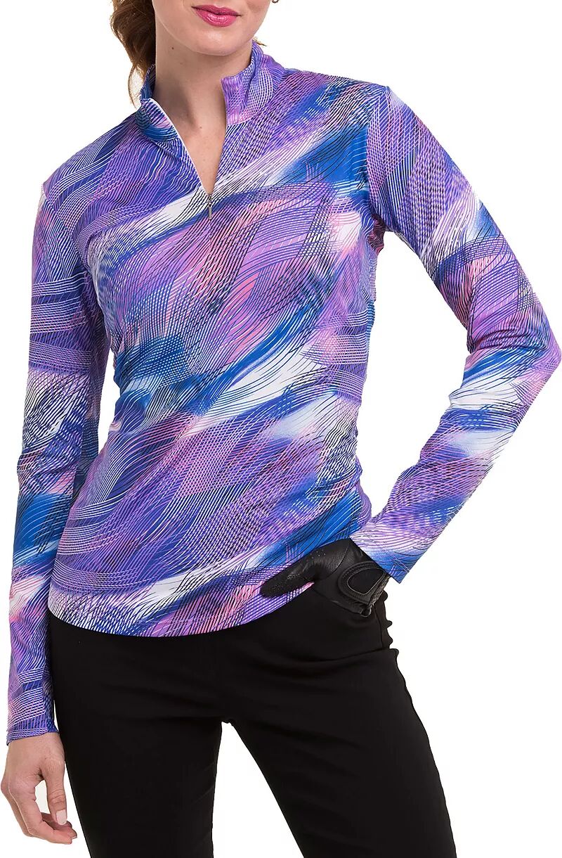 Женский топ Ep New York с длинным рукавом и молнией 1/4 с абстрактным разноцветным принтом, мультиколор цена и фото