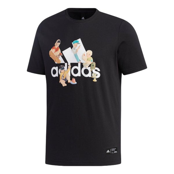 

Футболка Men's adidas Cartoon Alphabet Logo Printing Round Neck Short Sleeve Black T-Shirt, черный