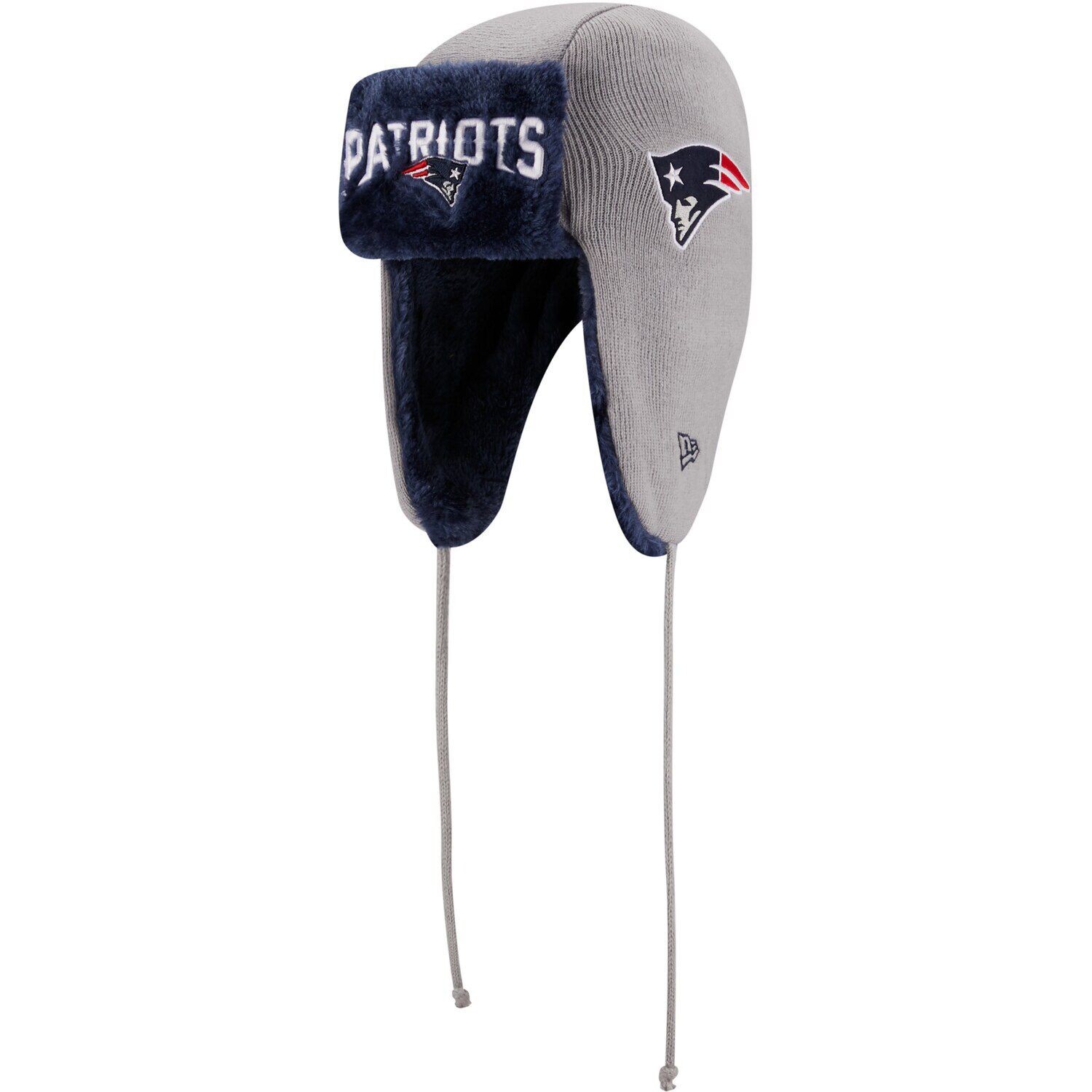 

Мужская серебряная вязаная шапка New Era New England Patriots с головой Trapper