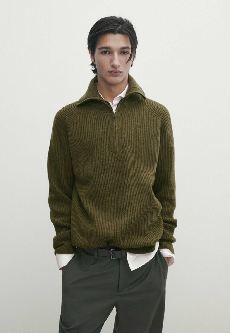 Свитер Mock Neck Massimo Dutti, зеленый свитер massimo dutti mock neck cable knit хаки