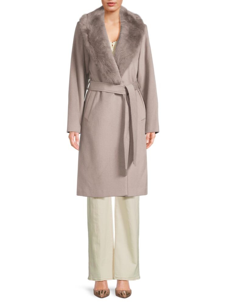 

Пальто с запахом из смеси шерсти и овчины Sofia Cashmere, серый