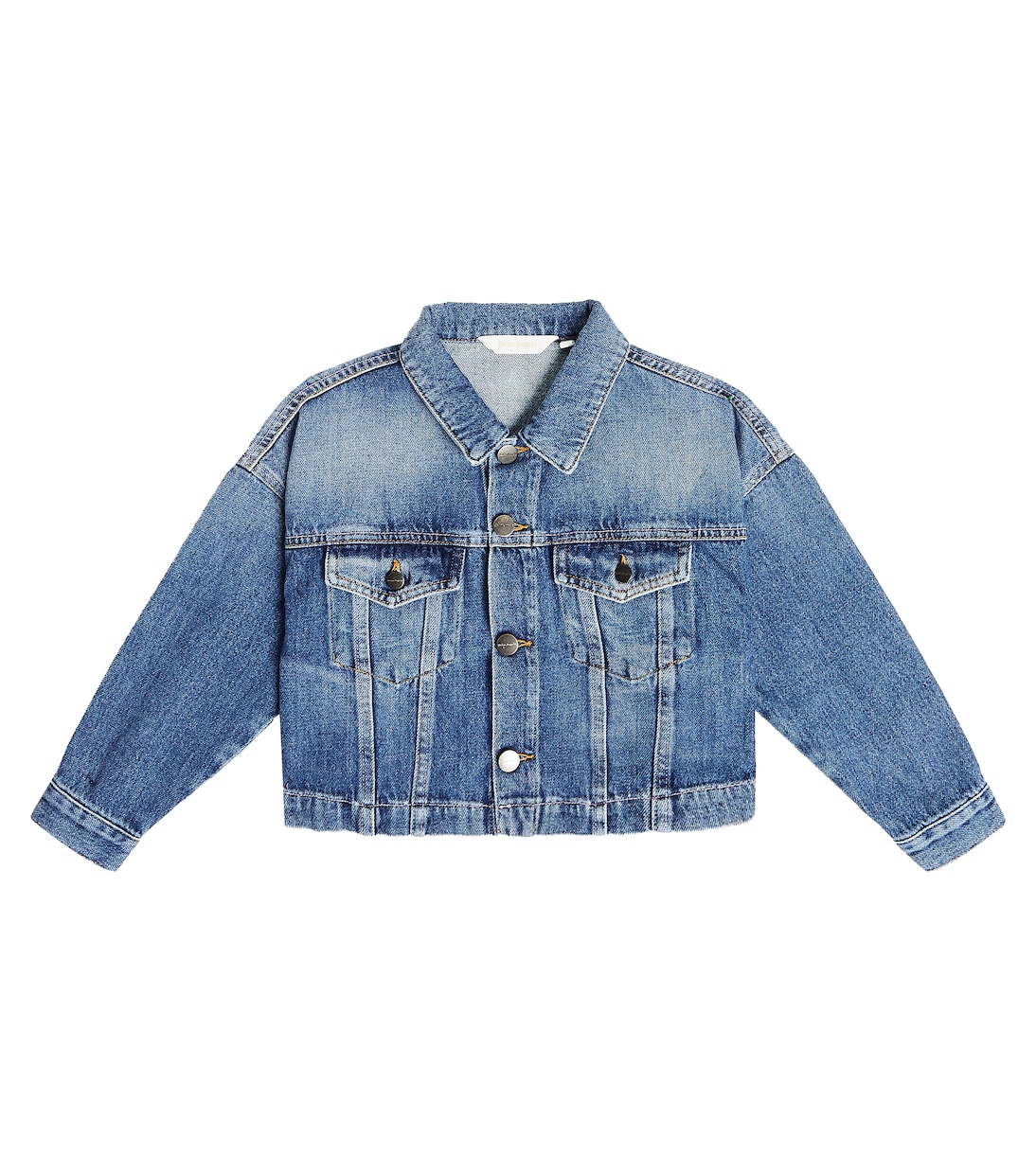 Укороченная джинсовая куртка с логотипом Palm Angels Kids, синий цена и фото