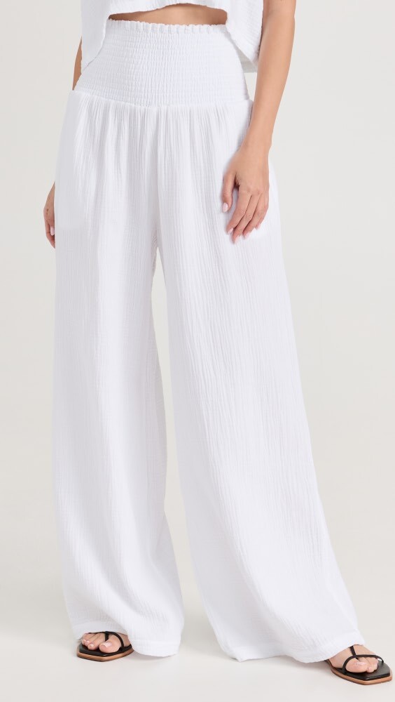 

Брюки MONROW Gauze Smocked Flare, белый