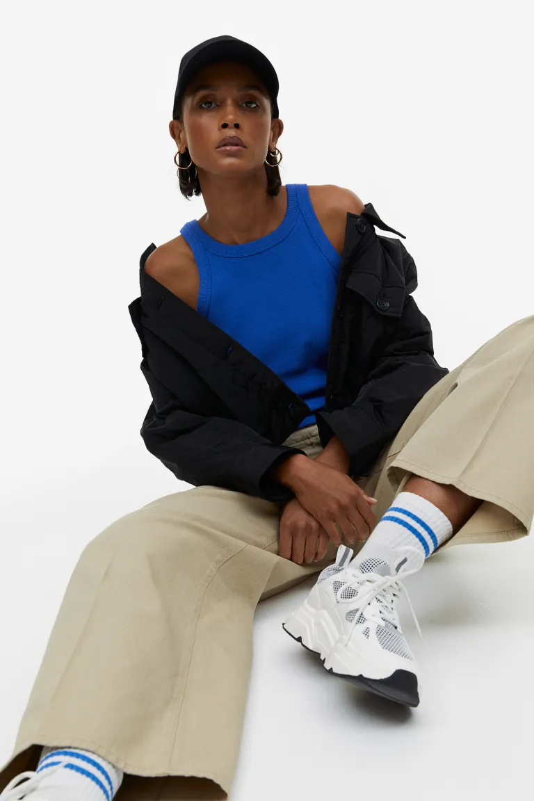 

Брюки из хлопкового габардина H&M, бежевый