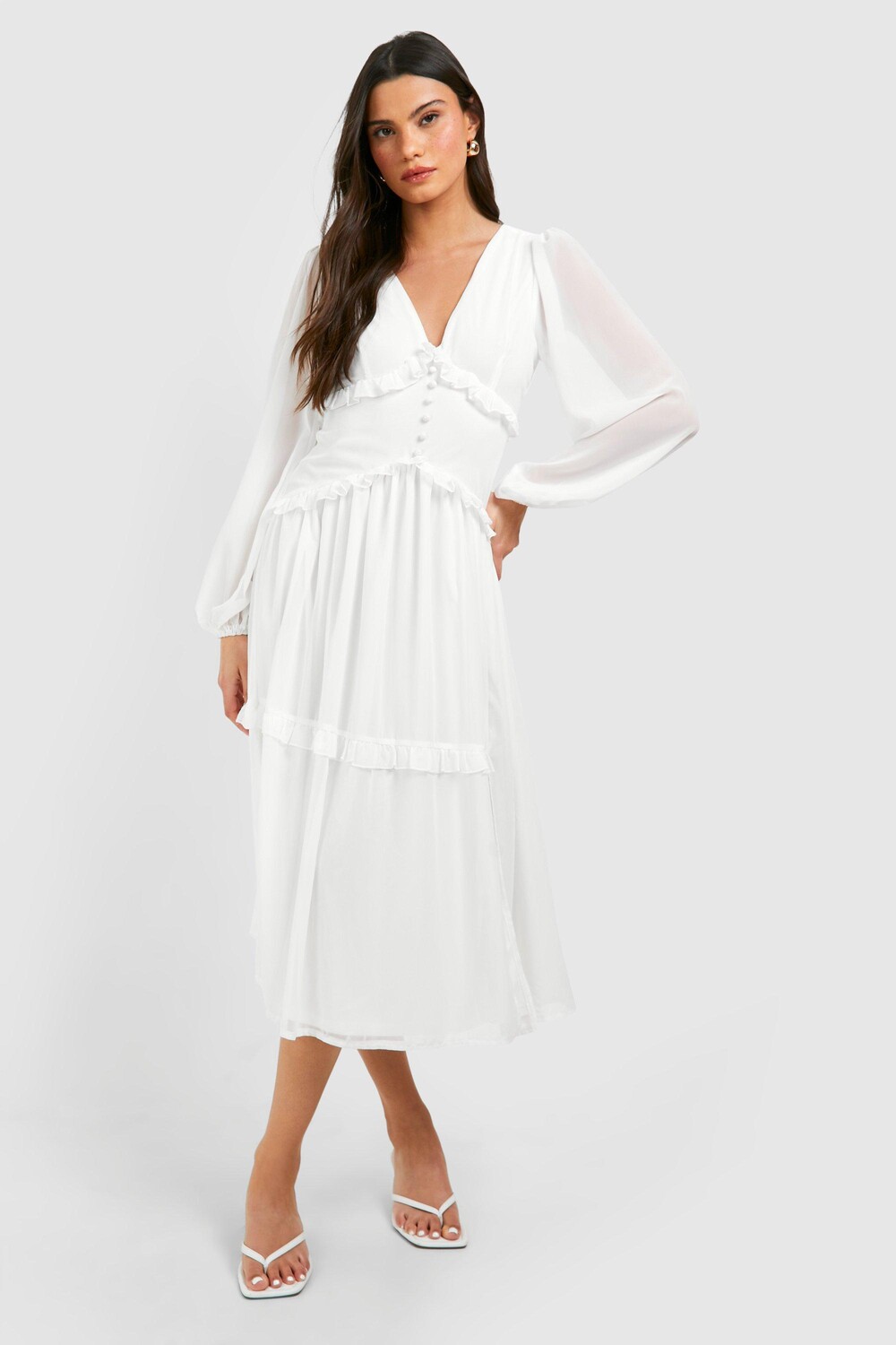 

Свободное платье с рюшами boohoo, белый