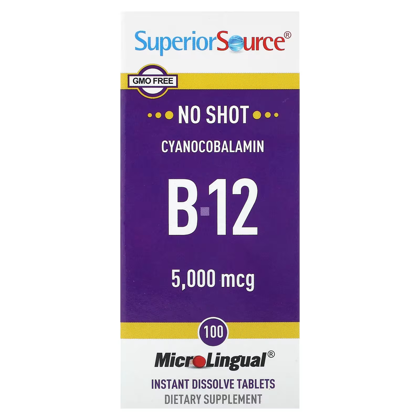Пищевая добавка MicroLingual Superior Source B-12 цианокобаламин, 100 растворяющихся таблеток