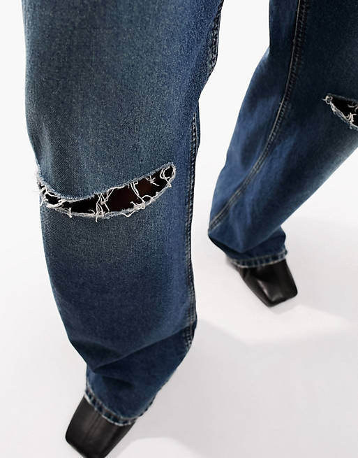 

Синие мешковатые джинсы-бойфренды с рваными коленями ASOS DESIGN