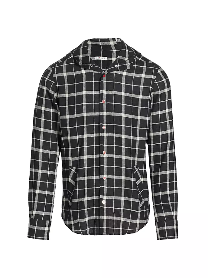 

Льняная рубашка в клетку Mariano с капюшоном Kiton, черный