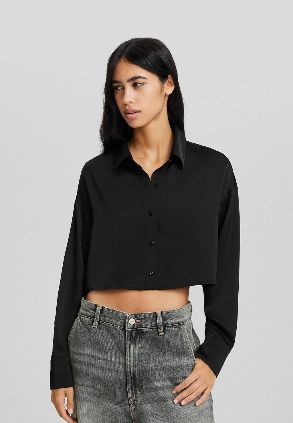 

Рубашка Long Sleeve Cropped Bershka, черный