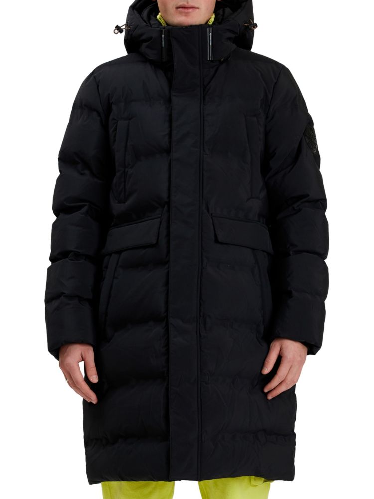 Удлиненная стеганая куртка-пуховик с капюшоном Point Zero By Maurice Benisti, черный maurice lacroix mp6528 ss001 330 1