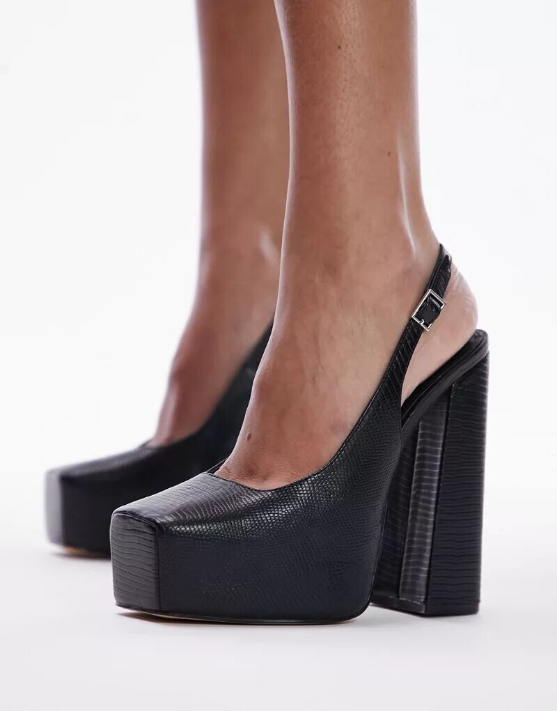 

Черные туфли на высоком каблуке на платформе Topshop Delilah