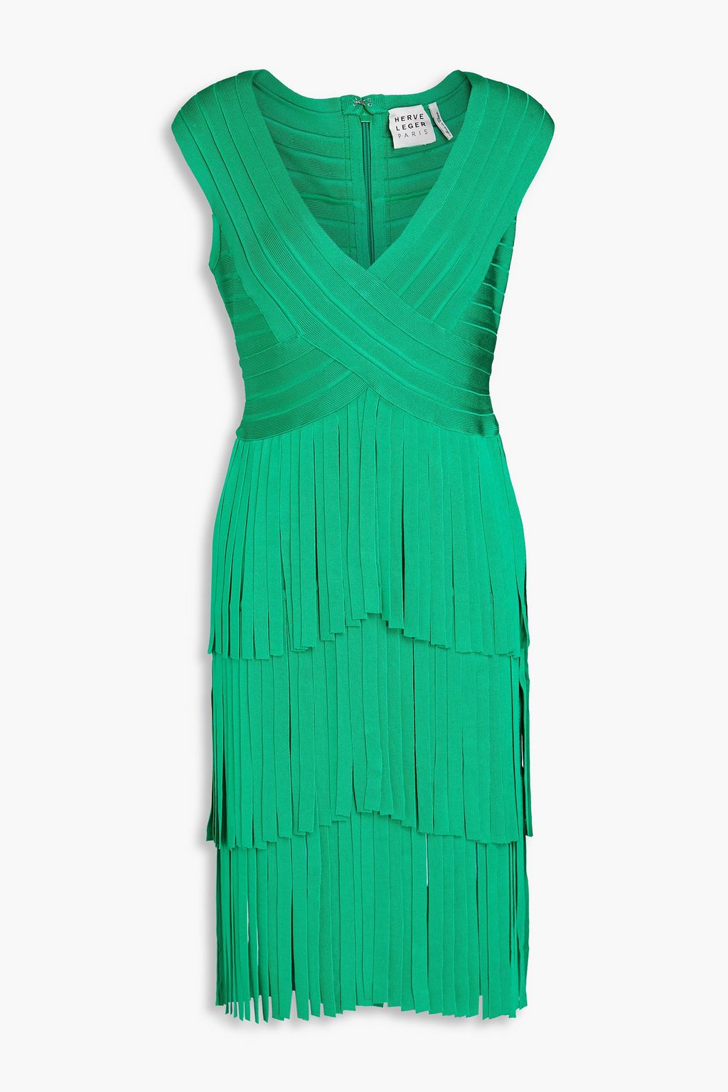 Многоярусное бандажное платье с бахромой HERVÉ LÉGER, зеленый