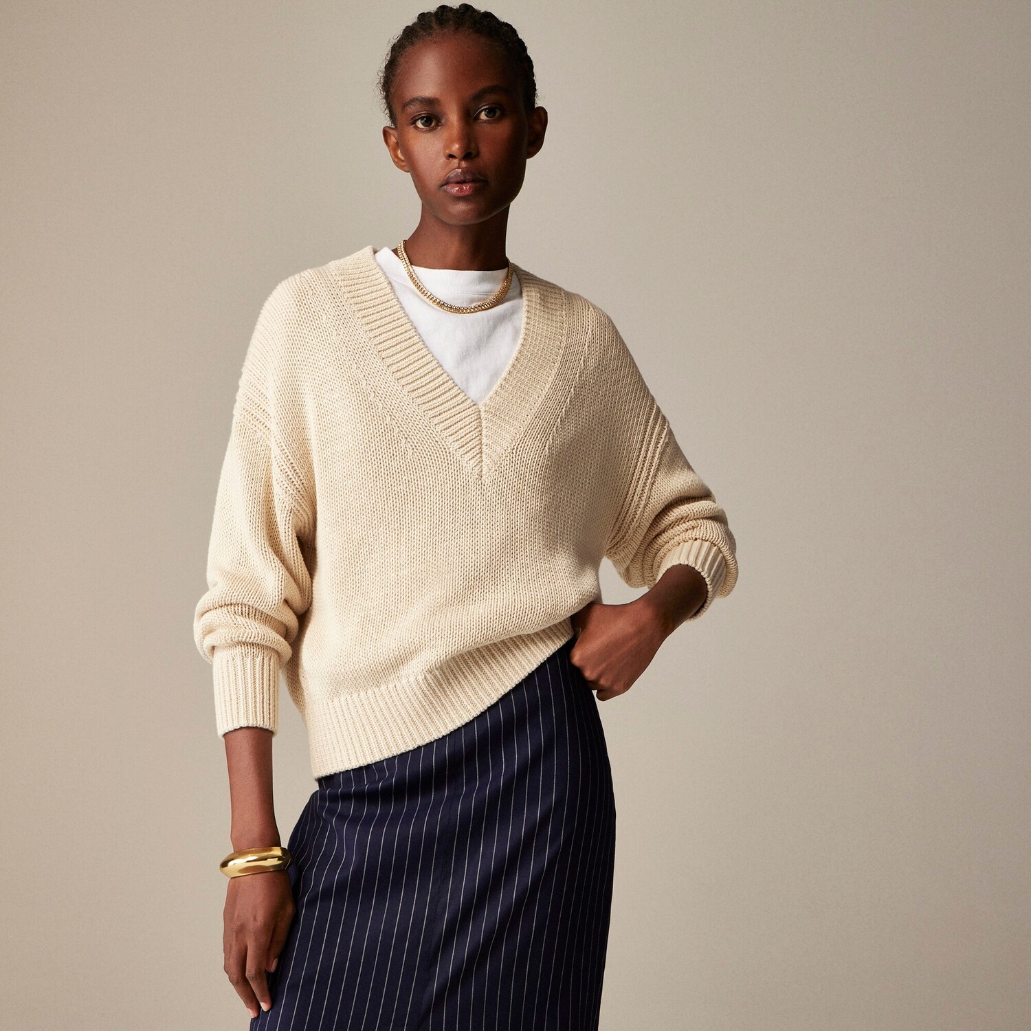 

Свободный свитер с V-образным вырезом J.Crew, белый