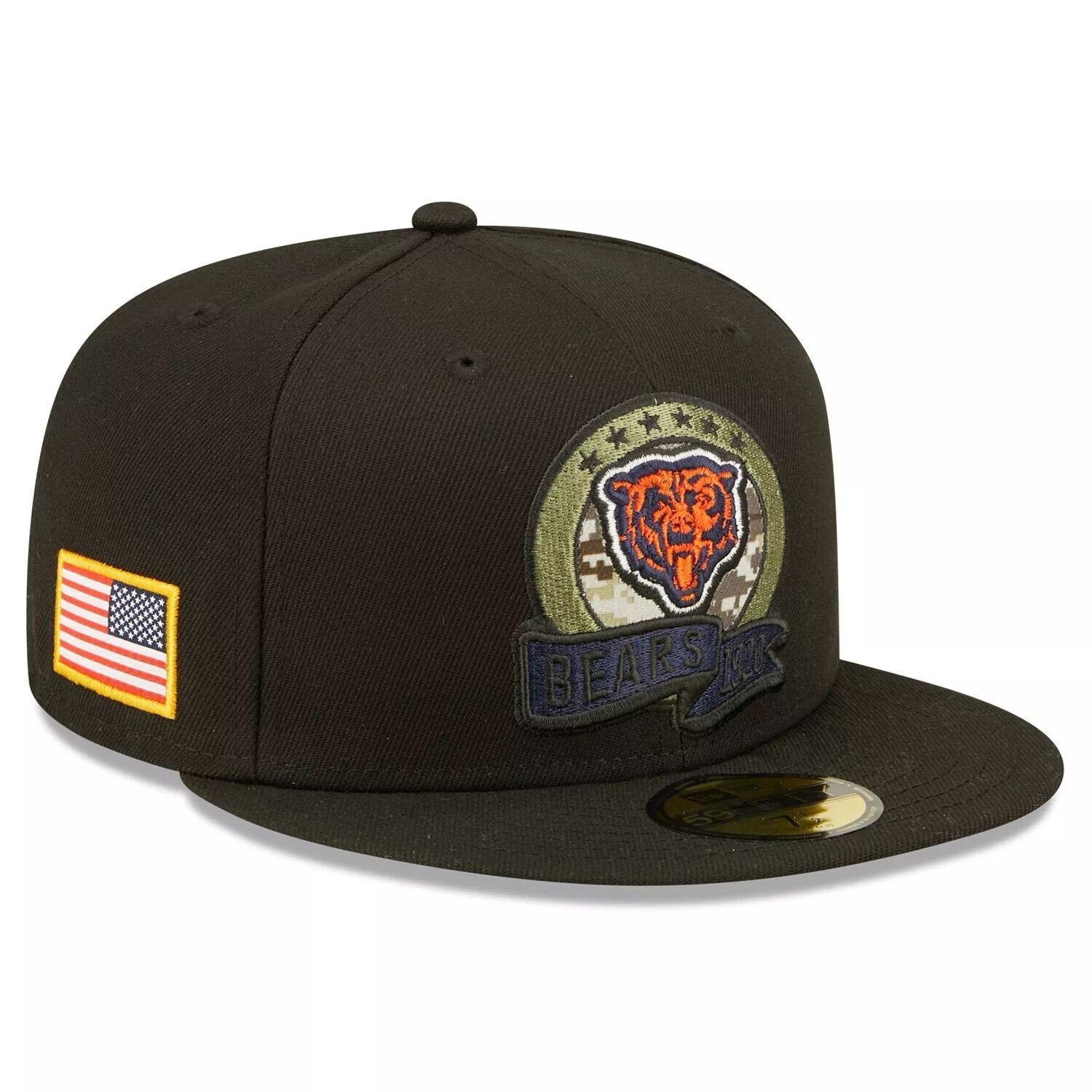 

Мужская облегающая шляпа New Era Black Chicago Bears 2022 Salute To Service 59FIFTY