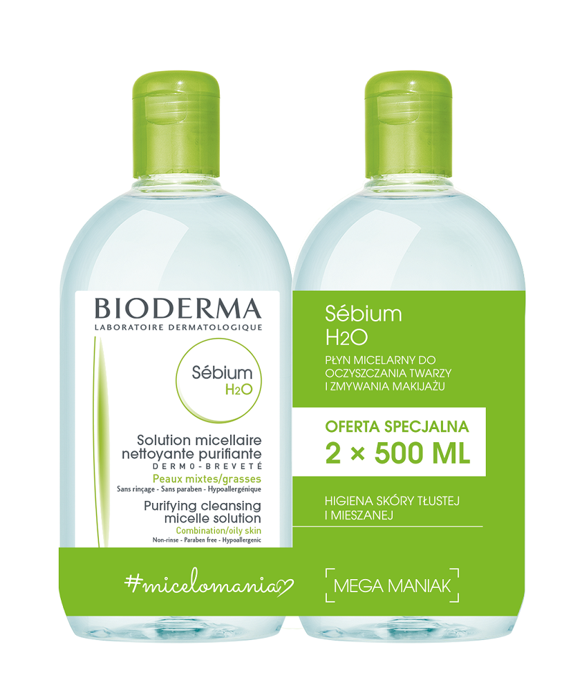Bioderma Sébium H2O мицеллярная жидкость, 2 шт. мицеллярная вода sébium h2o solución micelar específica acné bioderma 100 мл