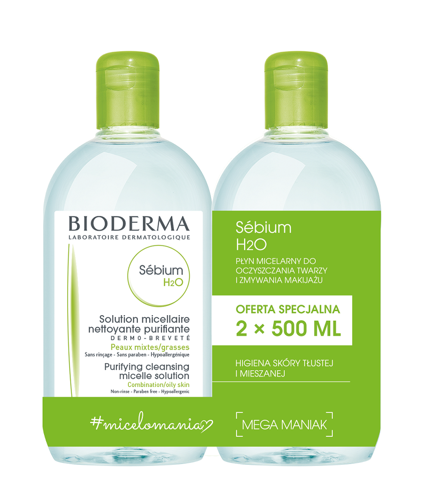 Bioderma Sébium H2O мицеллярная жидкость, 2 шт. мицеллярная вода sébium h2o solución micelar específica acné bioderma 250 мл