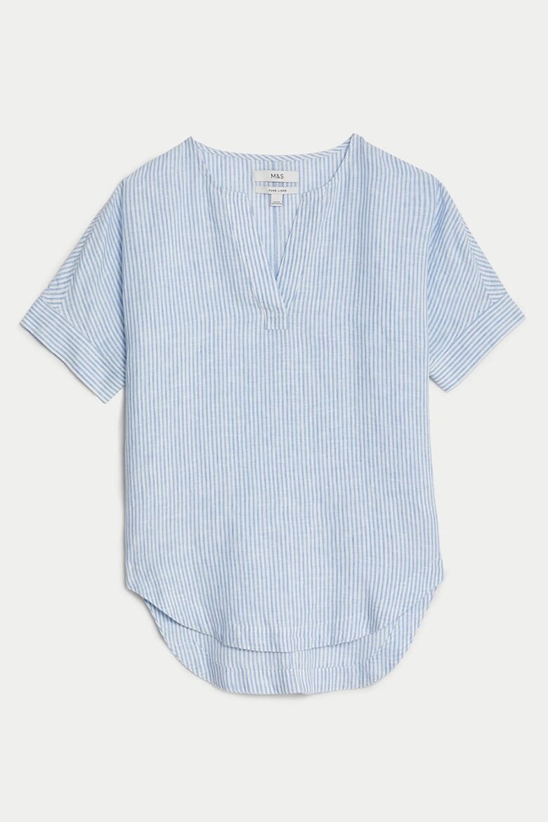 

Полосатая льняная блузка с короткими рукавами Marks & Spencer, синий