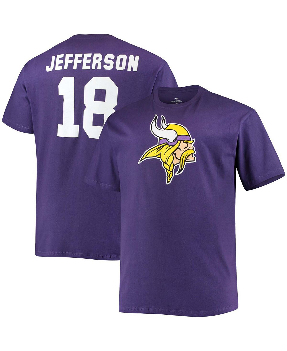Мужская футболка Big and Tall Justin Jefferson Purple Minnesota Vikings с именем и номером игрока Fanatics