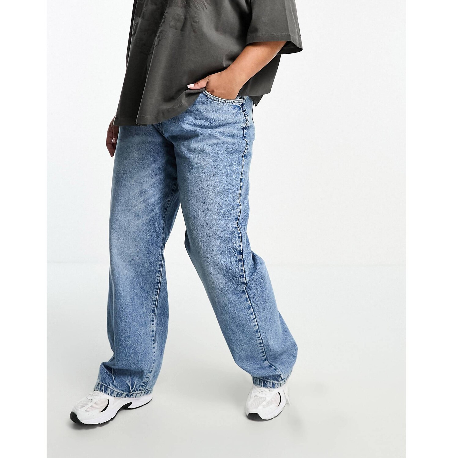 

Хлопок: Свободные прямые джинсы синего цвета On Curve Cotton:On