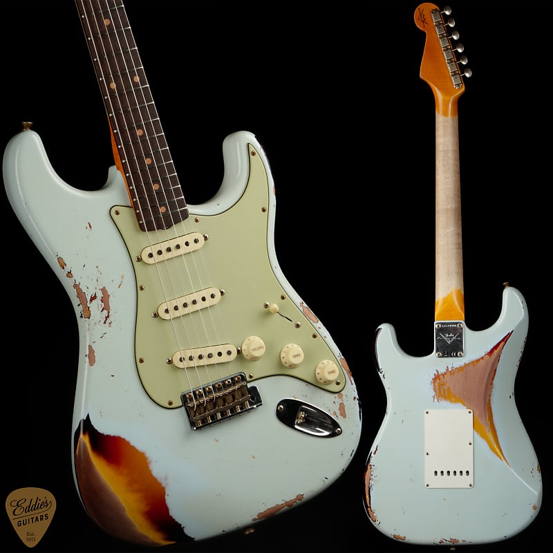 Электрогитара Fender Custom Shop 1961 Stratocaster Heavy Relic - Super Faded Aged Sonic Blue Over 3-Color Sunburst