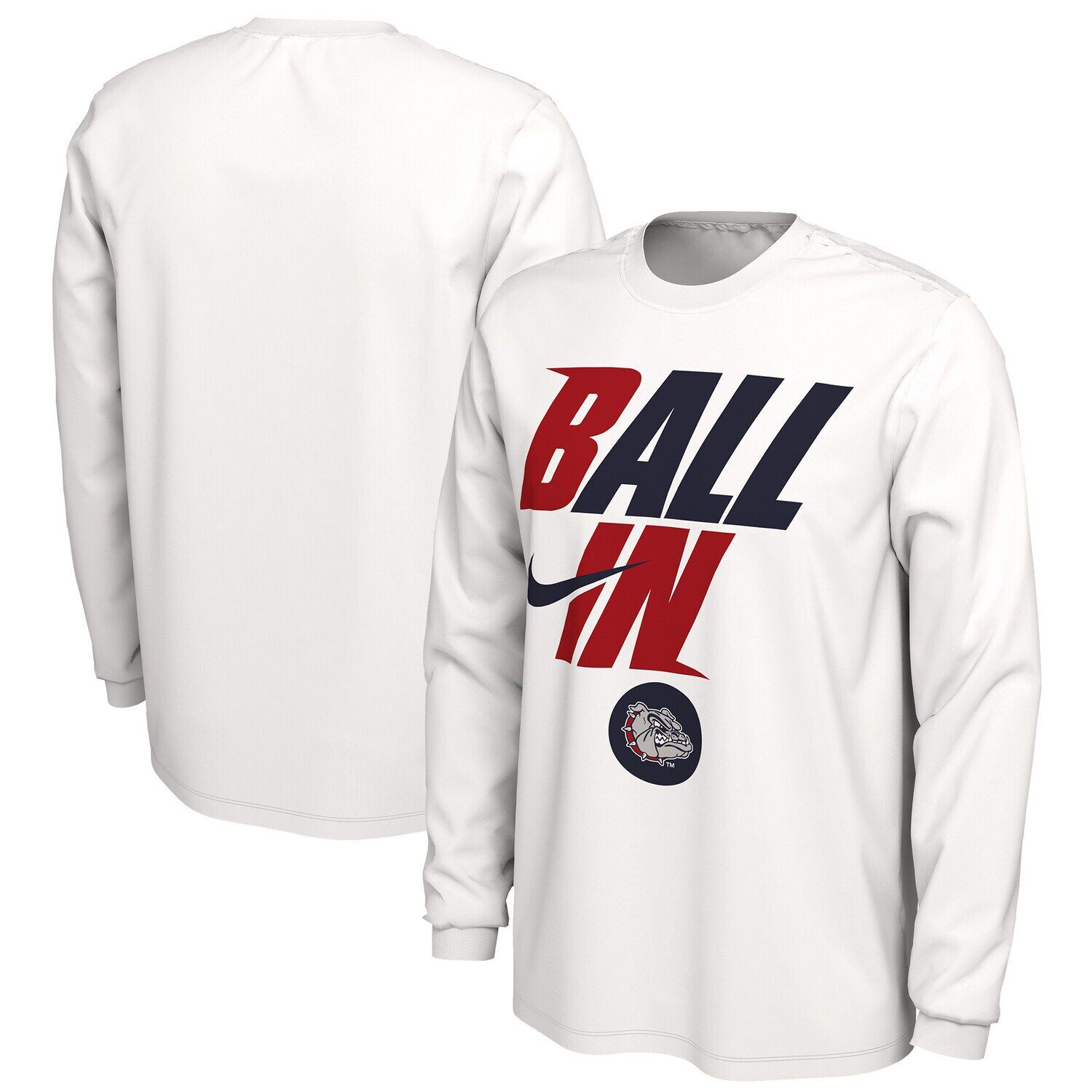 

Мужская белая футболка с длинным рукавом Gonzaga Bulldogs Ball In Bench Nike, Белый