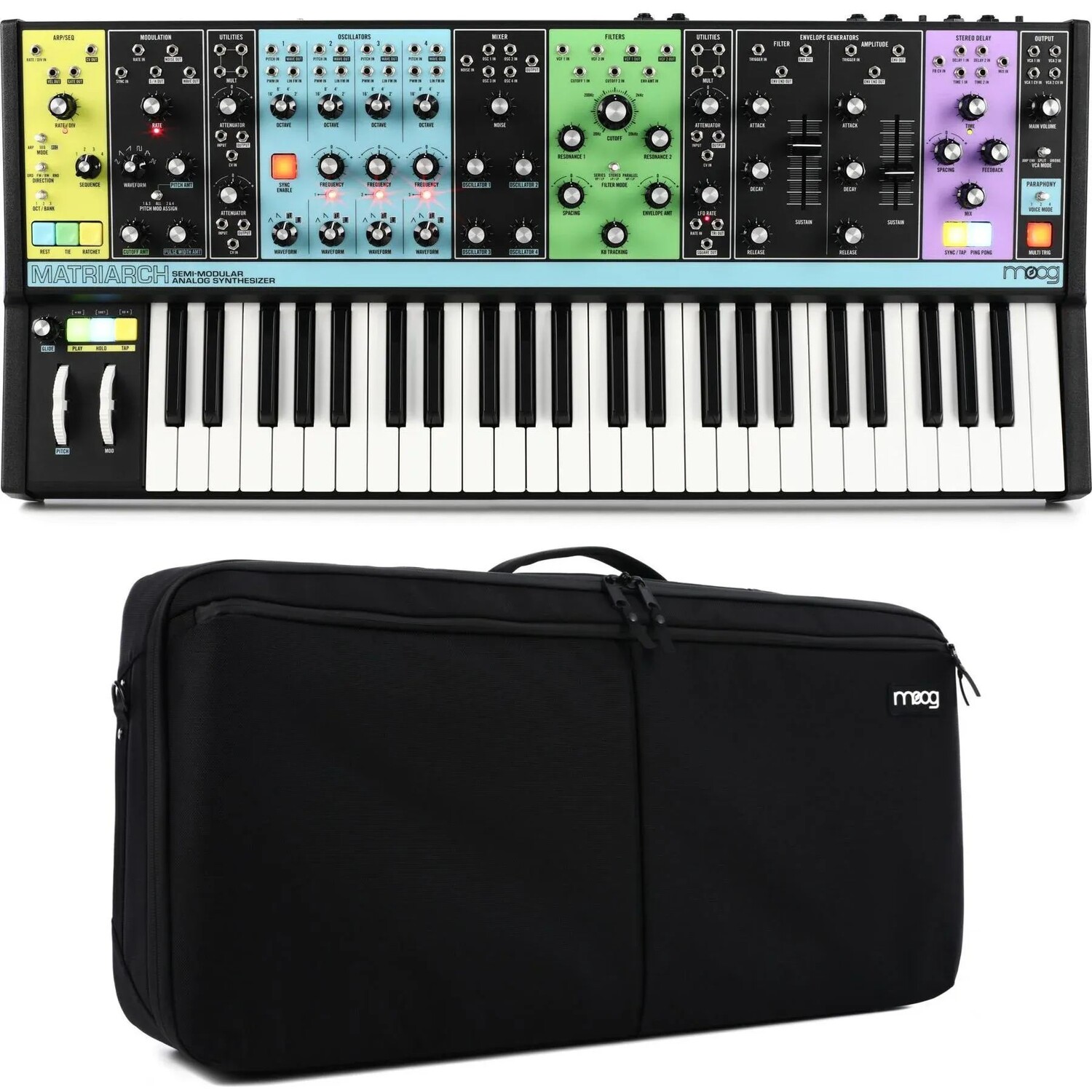 

Полумодульный аналоговый синтезатор и пошаговый секвенсор Moog Matriarch с футляром для переноски