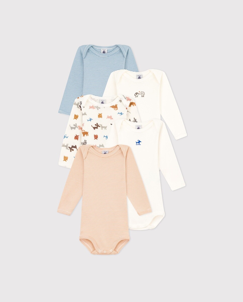 

Набор из 5 хлопковых боди с длинными рукавами для маленьких собак Petit Bateau, разноцветные