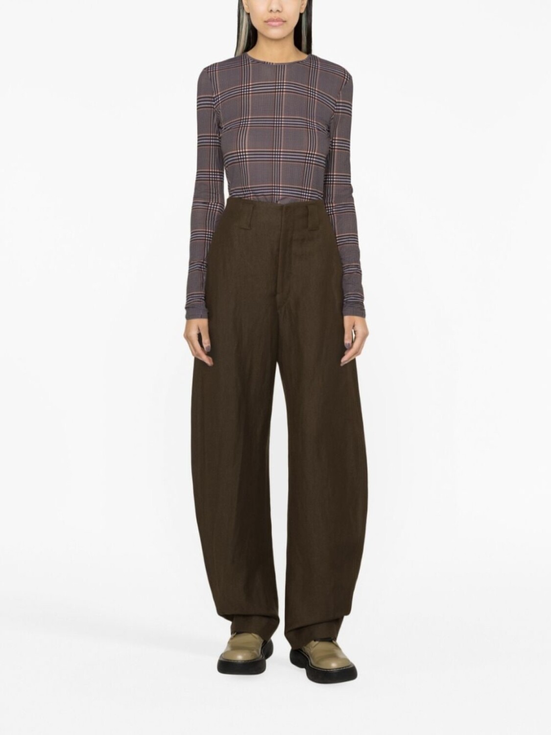 

Sportmax клетчатая футболка с длинными рукавами, коричневый