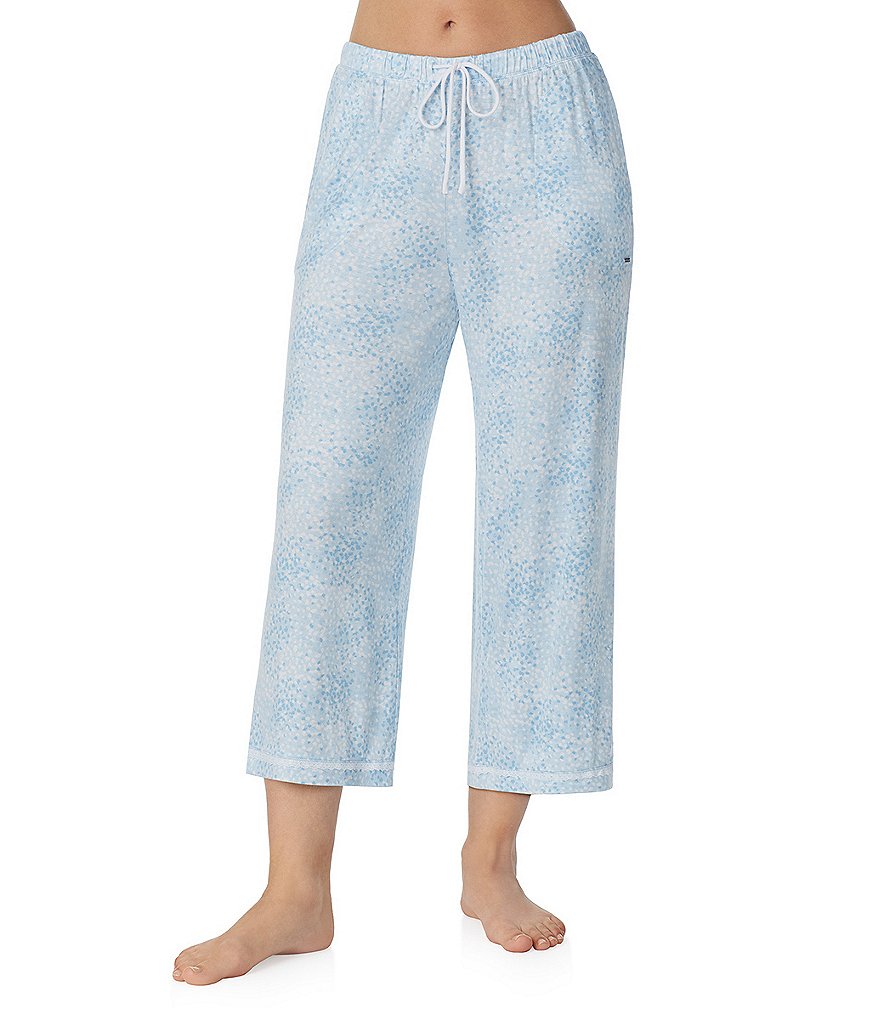 Укороченные пижамные брюки Kensie из трикотажного фактурного принта в горошек, синий