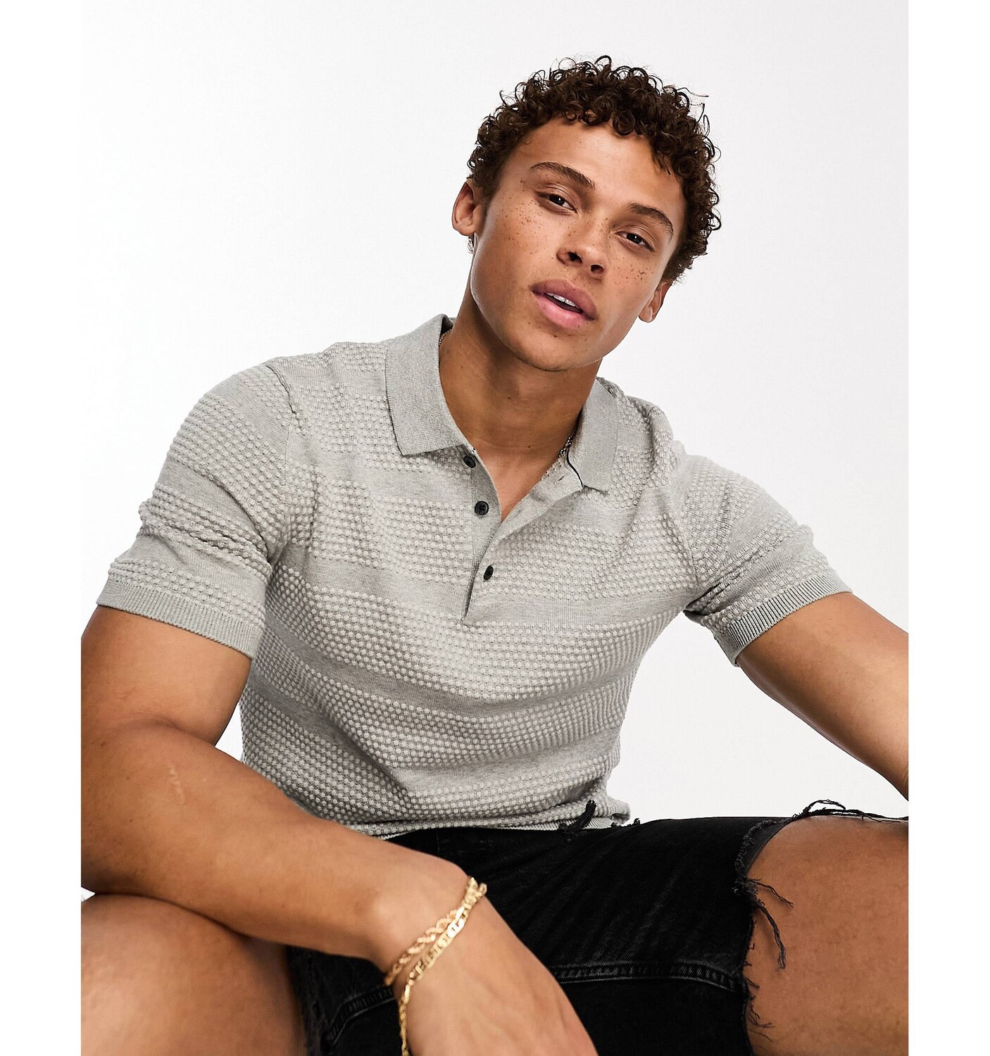 

Серое текстурированное трикотажное поло Jack & Jones Premium