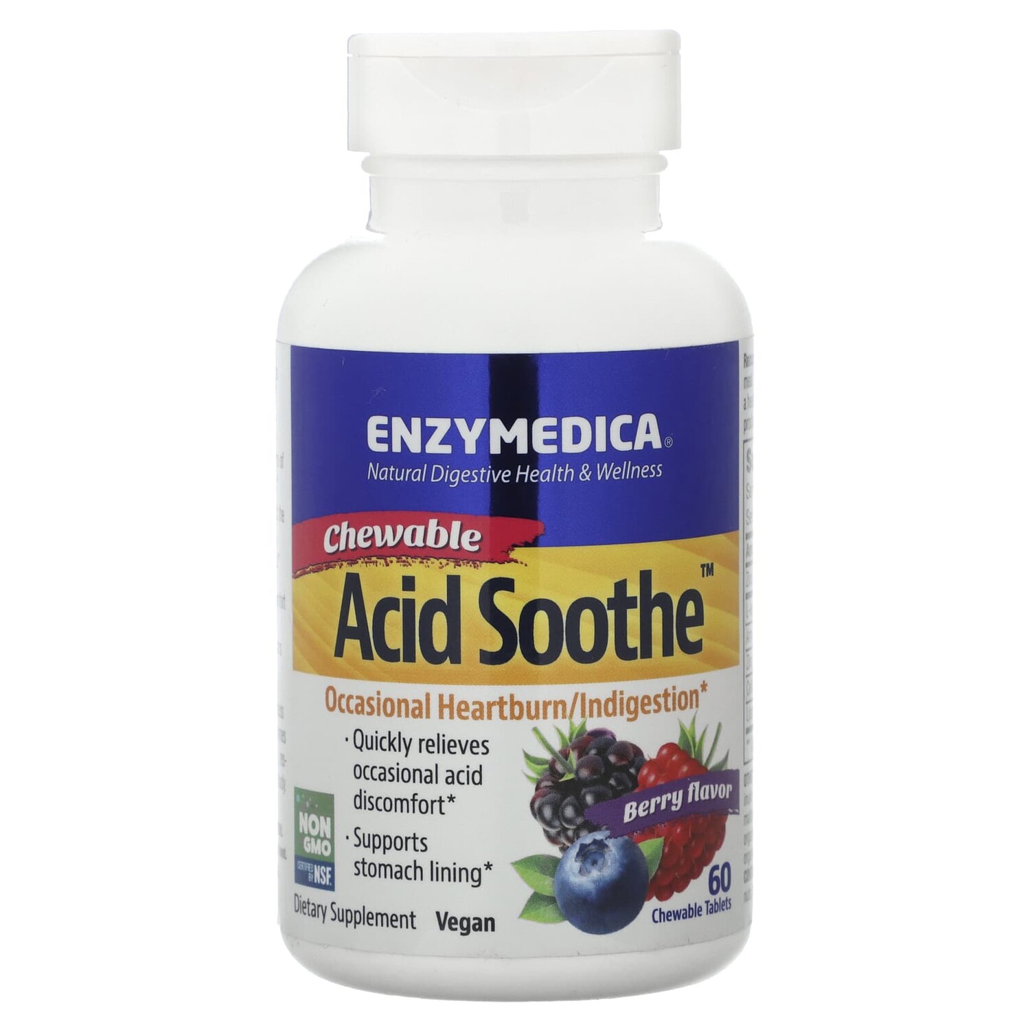 

Chewable Acid Soothe, ягодное средство, 60 жевательных таблеток, Enzymedica