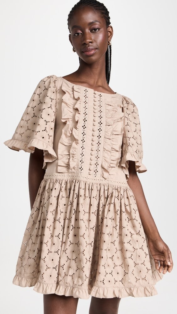 

Платье мини Joslin Gracie Cotton Broderie Smock, кэмел
