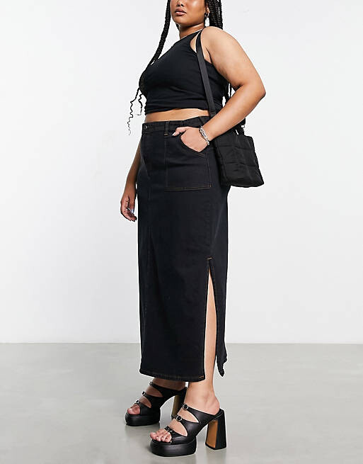 

Джинсовая юбка миди карго черного цвета ASOS DESIGN Curve