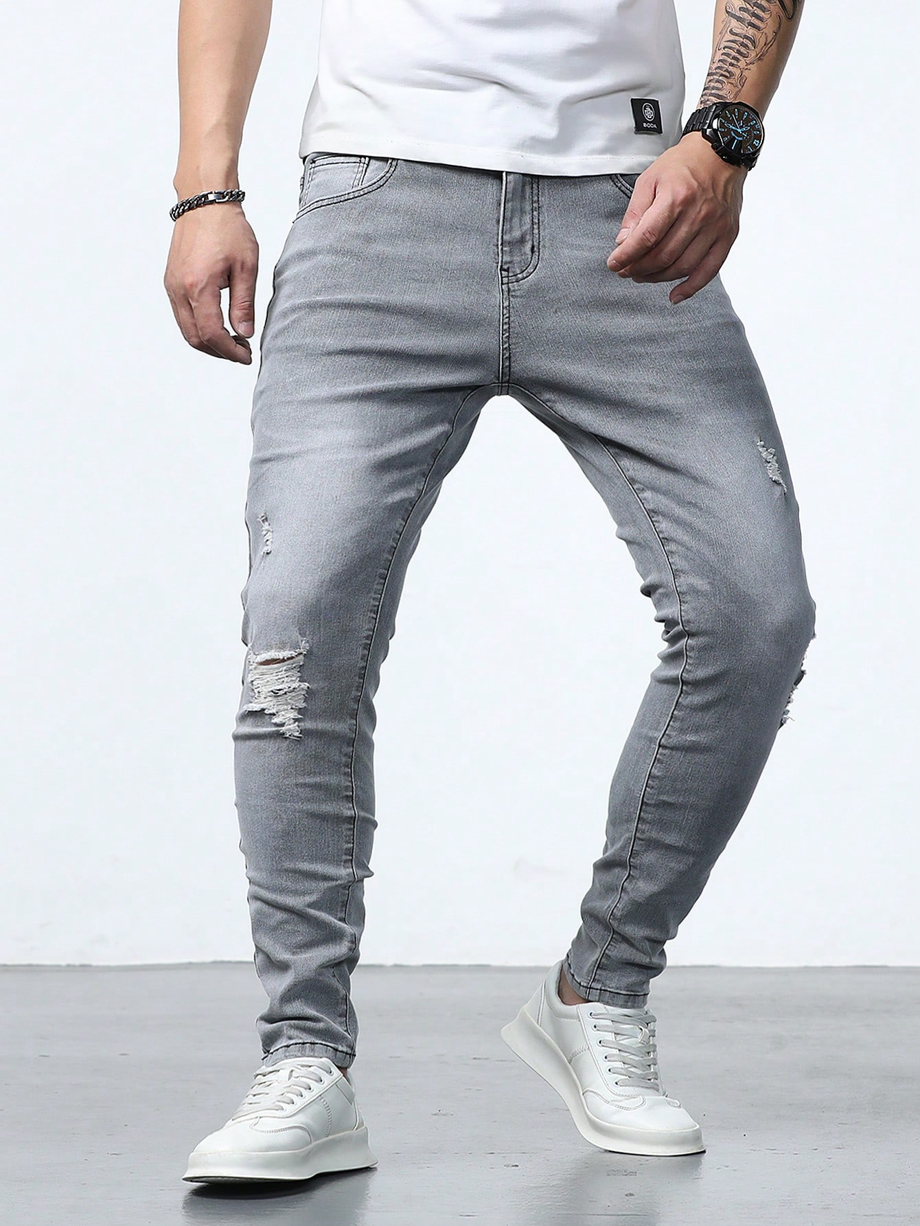 Мужские джинсы скинни с потертостями Manfinity Homme, серый джинсы albatros с потертостями 46 размер