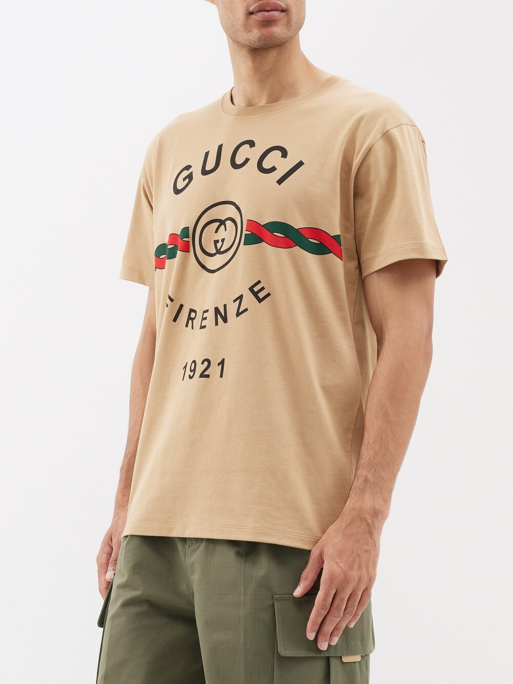 

Футболка из хлопкового джерси с логотипом Gucci, бежевый