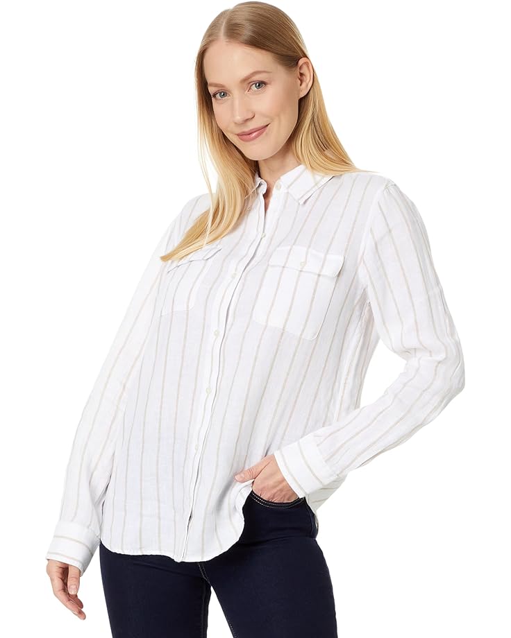 

Рубашка Vineyard Vines Easy Linen Camp Shirt, цвет Skinny Stripe - White Cap/Cappuccino