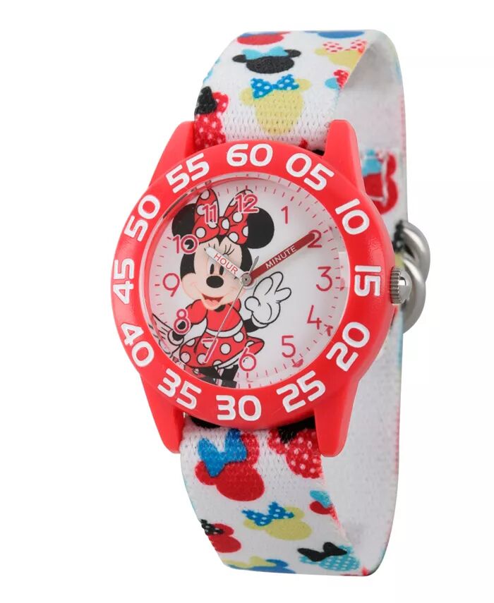 

Красные пластиковые часы Disney Minnie Mouse для девочек «Time Teacher» ewatchfactory, белый