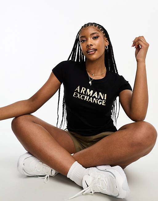 

Черная футболка с логотипом Armani Exchange, Черный