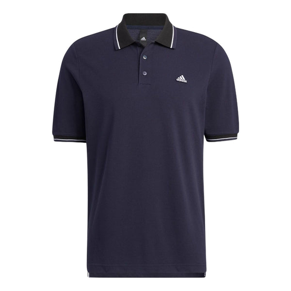 Футболка Men's adidas Alphabet Logo Embroidered Stripe Buckle Short Sleeve Legendary Ink Blue Polo Shirt, синий